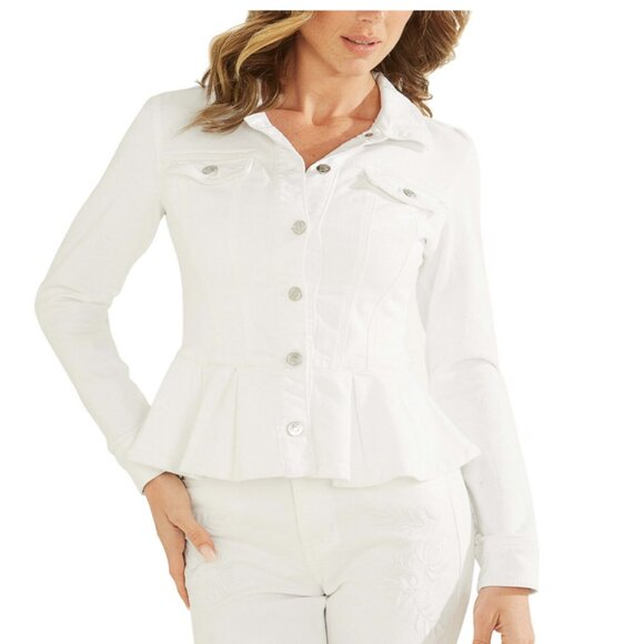 Guess Tailored Denim Jacket Women's White Size M - Picture 1 of 13